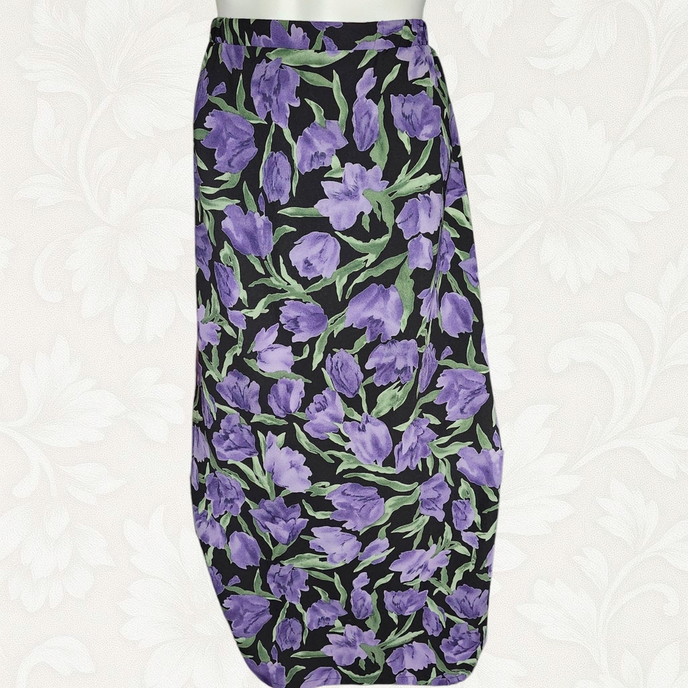 TanJay Purple and Green Asymmetrical Bubble Midi Skirt